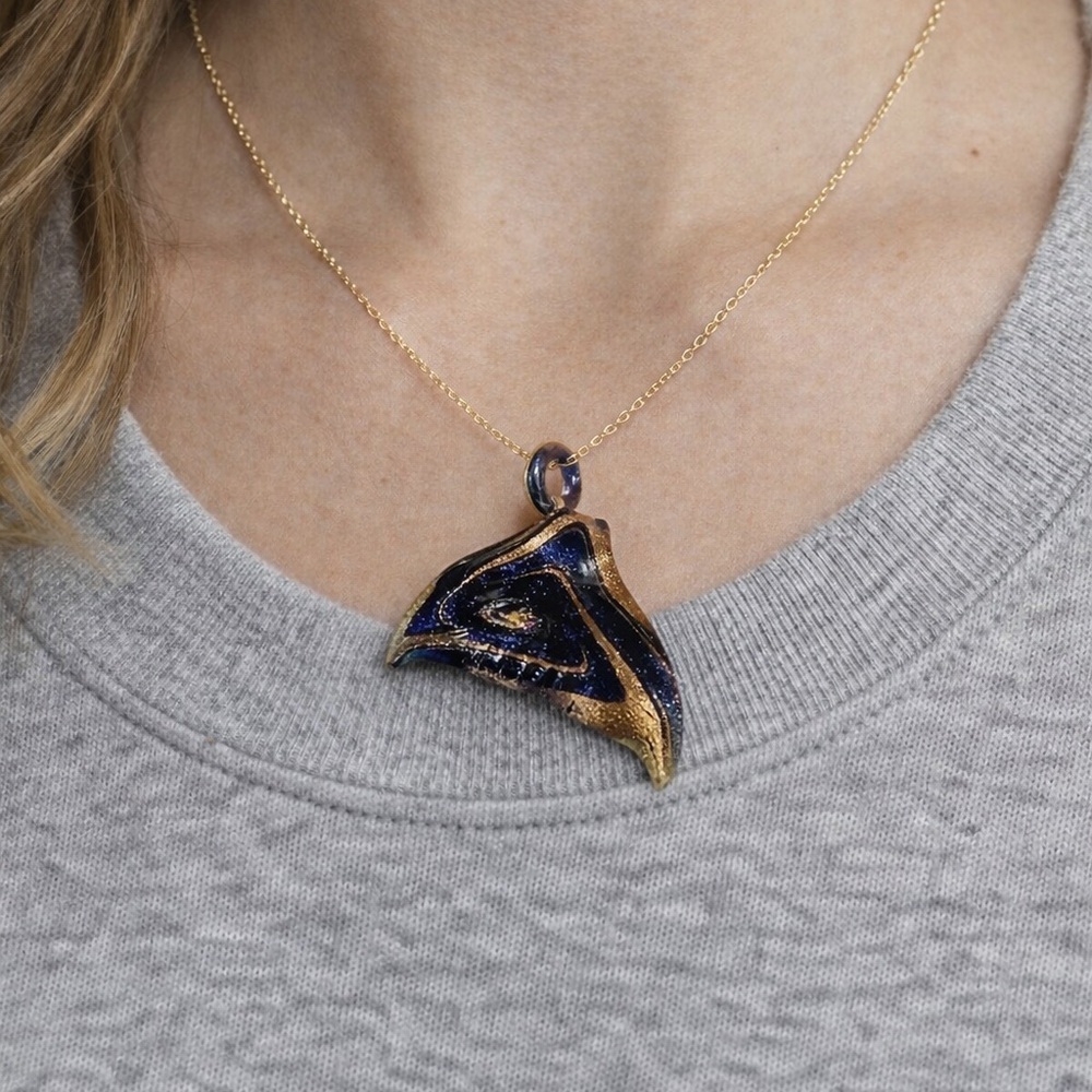 blown glass glitter whale tail pendant